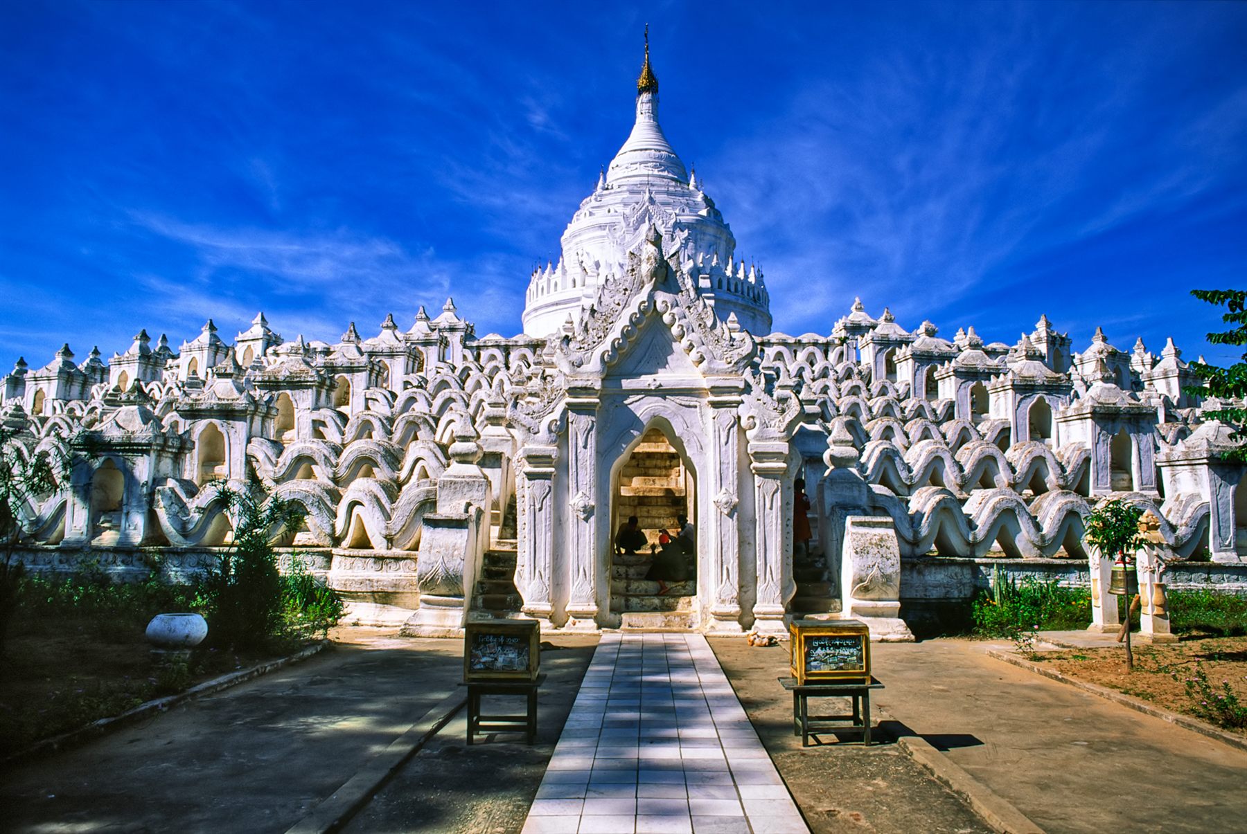The white, wave-terraced Hsinbyume Pagoda at Mingun, Myanmar